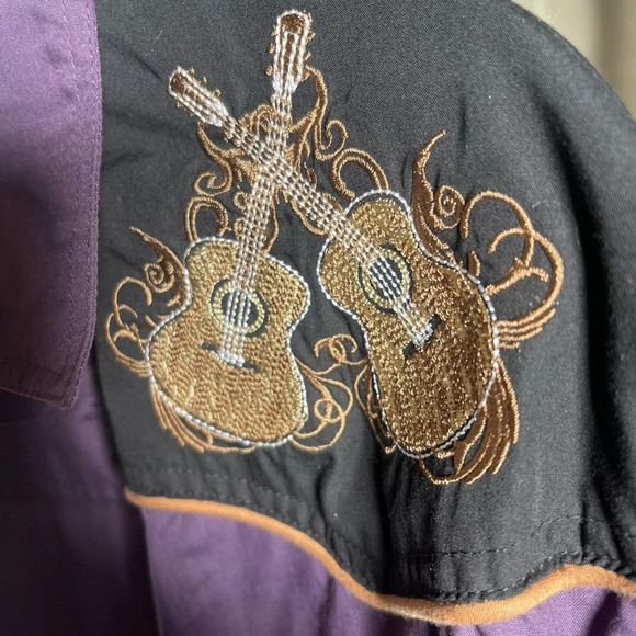 Vintage High Noon Western Pearl Snap Shirt Long Sleeve Purple Men's - Picture 7 of 8